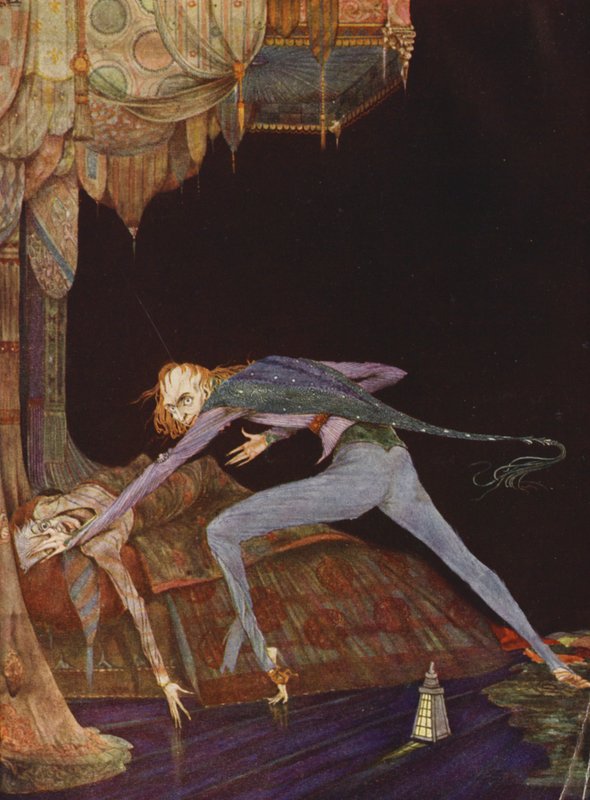 Edgar Allan Poe: He shrieked once, once only (litografía en color) de Harry Clarke