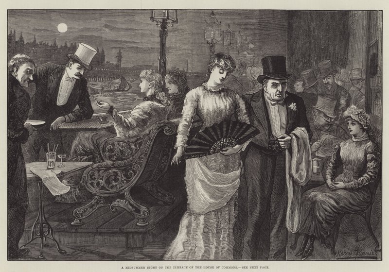 Una noche de verano en la terraza de la Casa de los Comunes de Harry Furniss