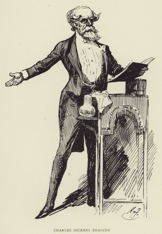 Charles Dickens leyendo de Harry Furniss