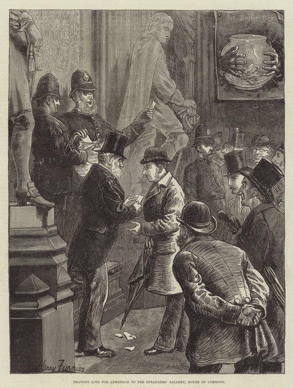 Sorteo para la admisión a la Galería de Extraños, Cámara de los Comunes de Harry Furniss