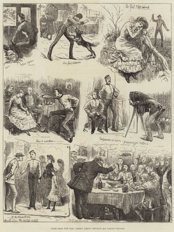 De Vuelta de la Guerra, Tommy Atkins visita su Pueblo Natal de Harry Furniss