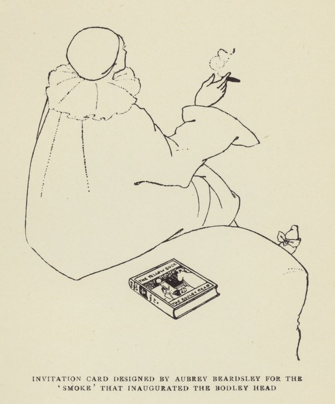 Tarjeta de invitación diseñada por Aubrey Beardsley para el Smoke que inauguró el Bodley Head de Harry Furniss