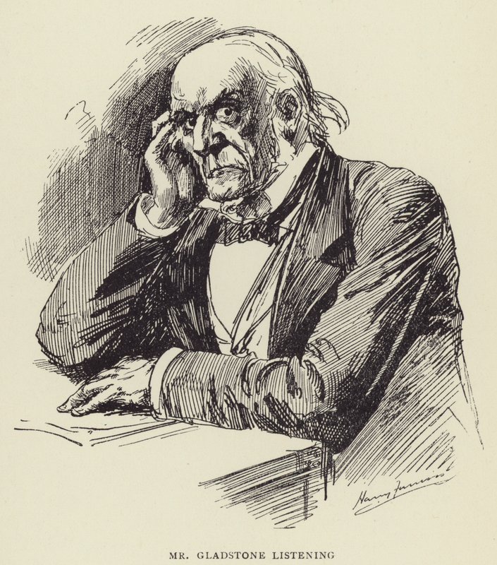Mr Gladstone escuchando de Harry Furniss