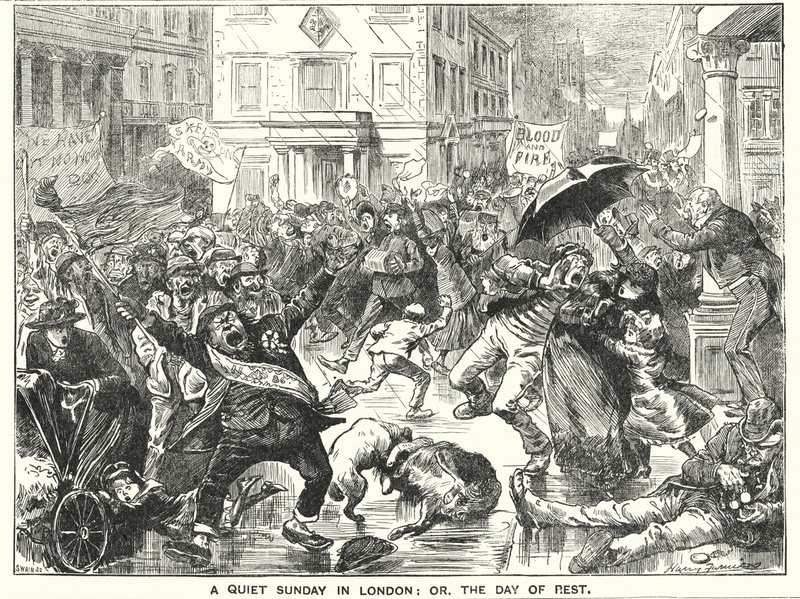Caricatura de Punch: Un domingo tranquilo en Londres; o, el día de descanso (grabado) de Harry Furniss