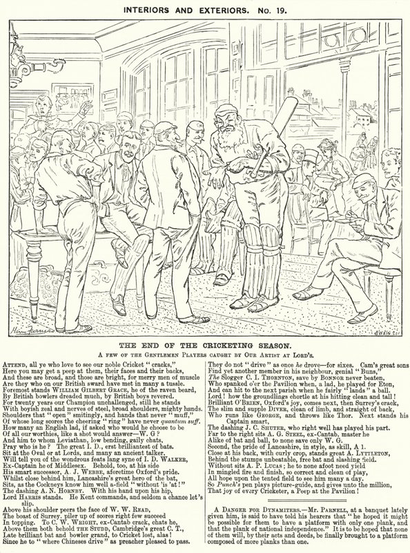 Caricatura de Punch: El fin de la temporada de cricket - escena en el pabellón en el Lord