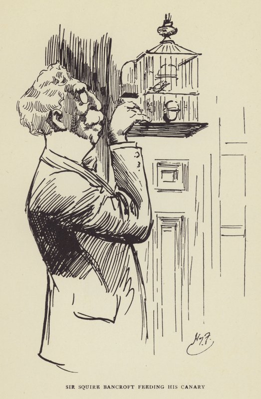 Sir Squire Bancroft alimentando a su canario de Harry Furniss