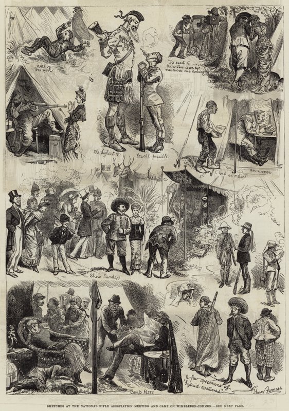 Bocetos en la Reunión y Campamento de la Asociación Nacional de Rifles en Wimbledon-Common de Harry Furniss