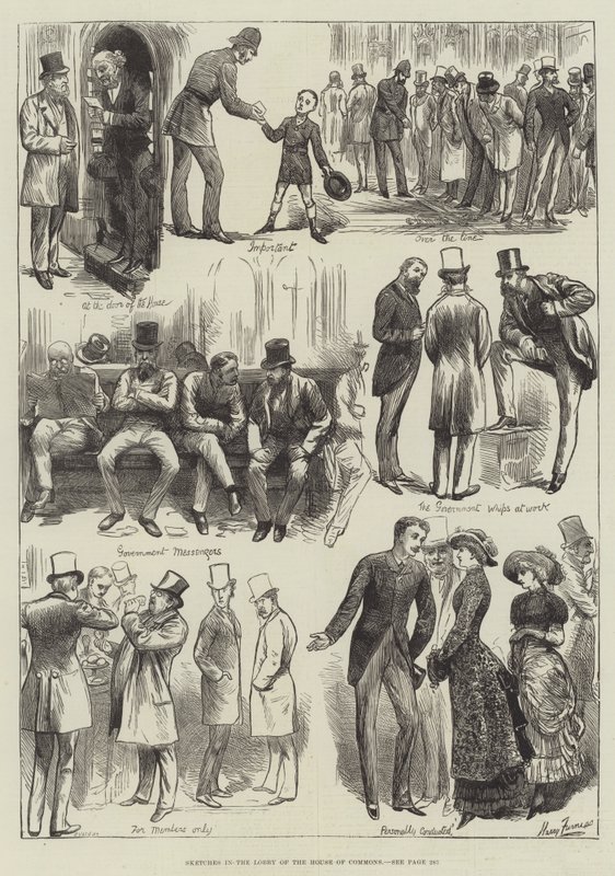Bocetos en el vestíbulo de la Cámara de los Comunes de Harry Furniss