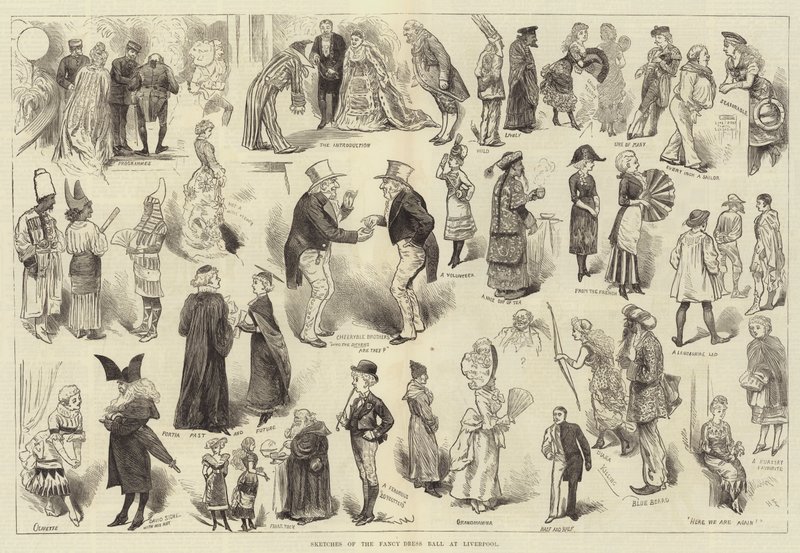Bocetos del baile de disfraces en Liverpool de Harry Furniss