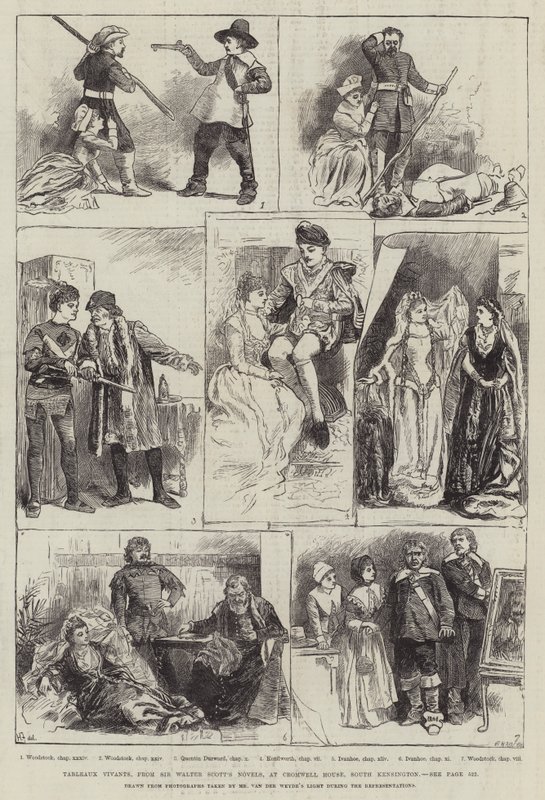 Tableaux Vivants de las novelas de Sir Walter Scott, en Cromwell House, South Kensington de Harry Furniss