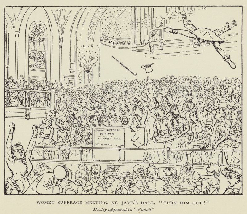 Reunión de Sufragio Femenino, St James Hall, ¡Échenlo! de Harry Furniss