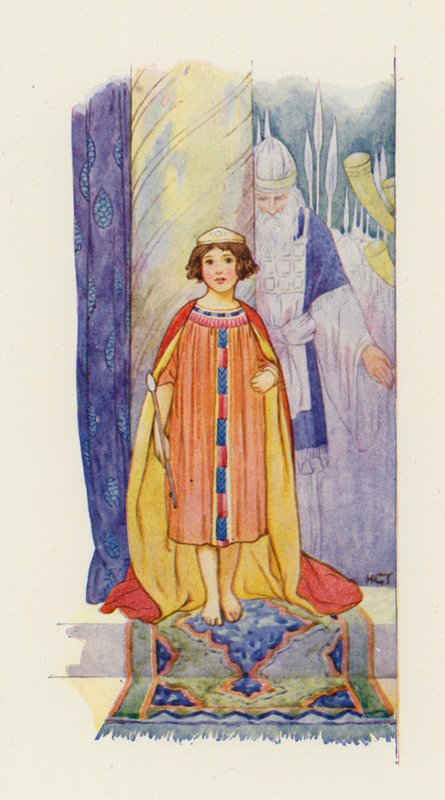 De nuevo el pueblo gritó: "¡Dios salve al Rey!". (litografía en color) de Harry George Theaker