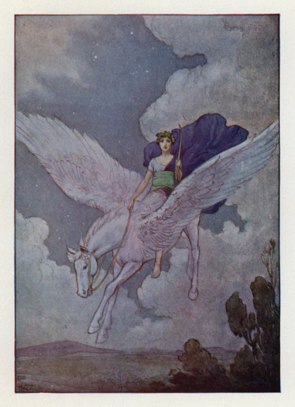 Belerofonte y su caballo de alas plateadas (litografía en color) de Harry George Theaker