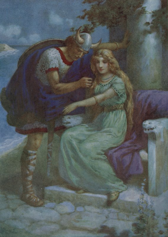Frithiof e Ingeborg, de "El traje del rey Ring" (litografía en color) de Harry George Theaker