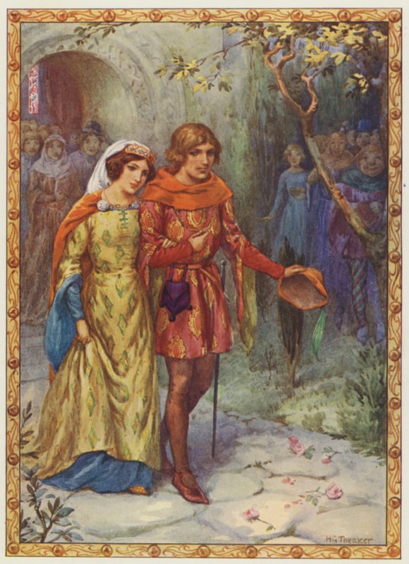 "Se casó con una dama de alta cuna", La historia de Gamelyn (litografía en color) de Harry George Theaker