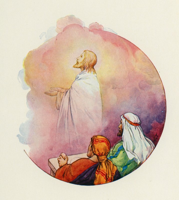 Se separó de ellos y fue llevado al cielo (litografía en color) de Harry George Theaker