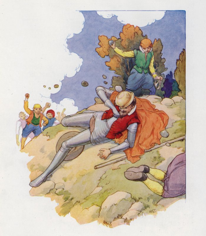 Ilustración para Don Quijote (litografía en color) de Harry George Theaker