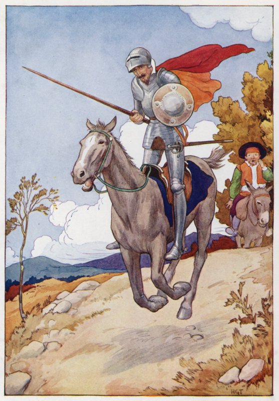 Ilustración para Don Quijote (litografía en color) de Harry George Theaker