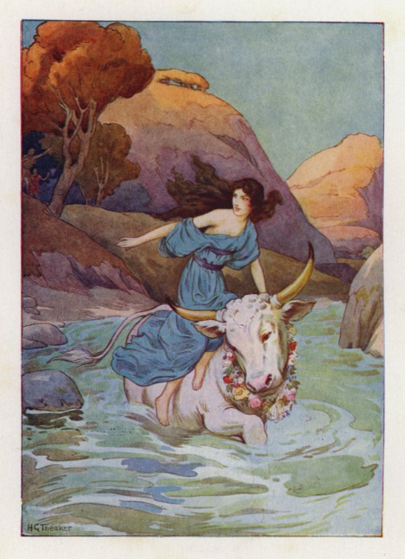 En el océano se zambulló Júpiter, y lejos nadó (litografía en color) de Harry George Theaker