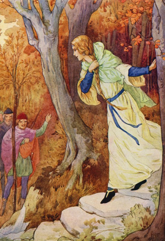 Marian vino corriendo (litografía en color) de Harry George Theaker