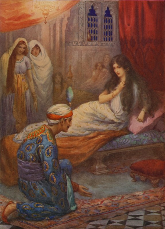 El príncipe Feroze-Shah despierta a la bella princesa (litografía en color) de Harry George Theaker