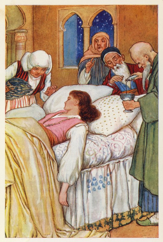 La princesa Aldegonda y sus médicos (litografía en color) de Harry George Theaker