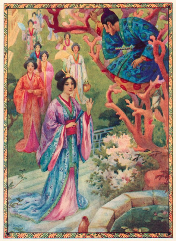 La princesa Perla se deleitó al ver al joven príncipe (litografía en color) de Harry George Theaker