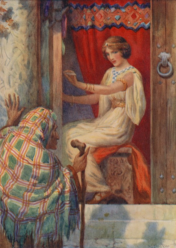 La reina Frigga y el Beldame, de "Baldur el Amado" (litografía en color) de Harry George Theaker