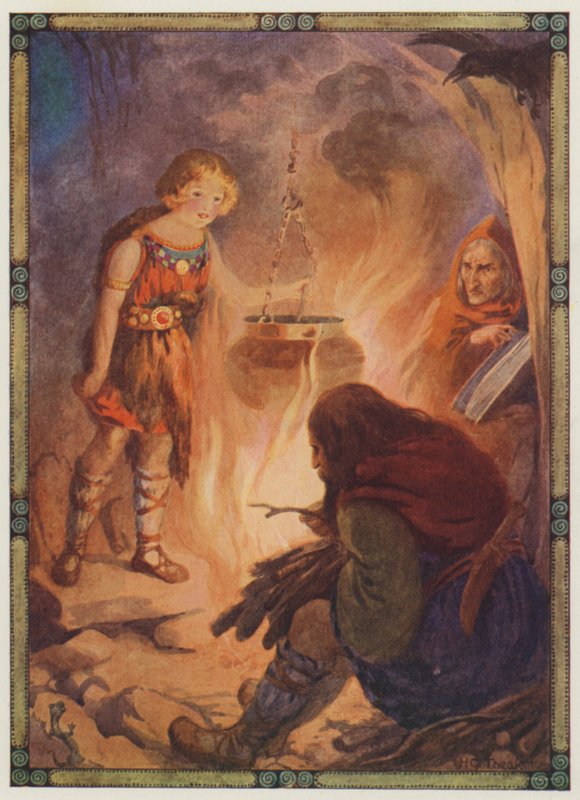 "Encontró todo como debe ser", Taliesin (litografía en color) de Harry George Theaker