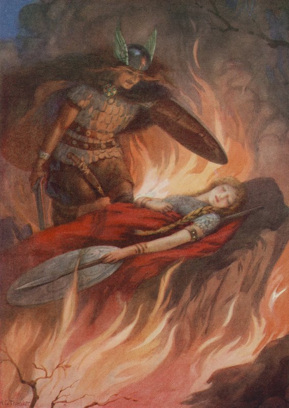 Sigurd y Brynhild, de "La espada de los volsungos" (litografía en color) de Harry George Theaker