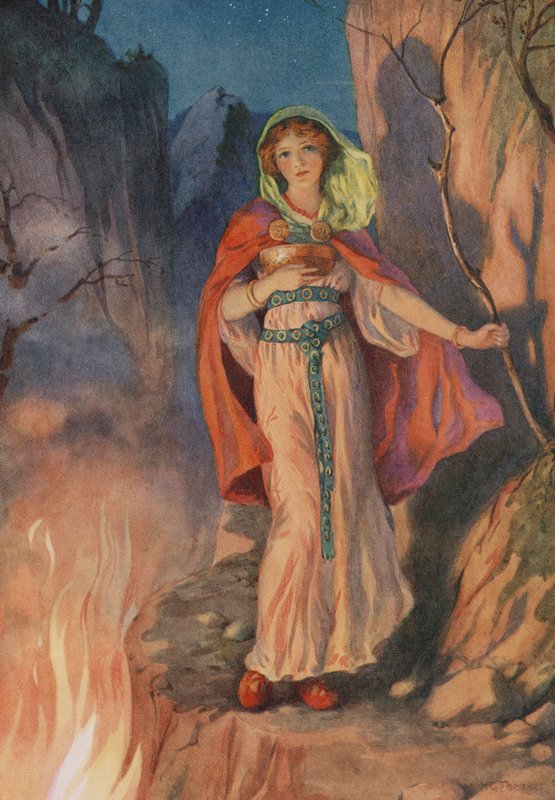 Sigyn, de "La perdición de Loki y sus hijos" (litografía en color) de Harry George Theaker