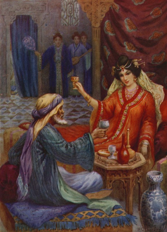 La princesa y el mago (litografía en color) de Harry George Theaker