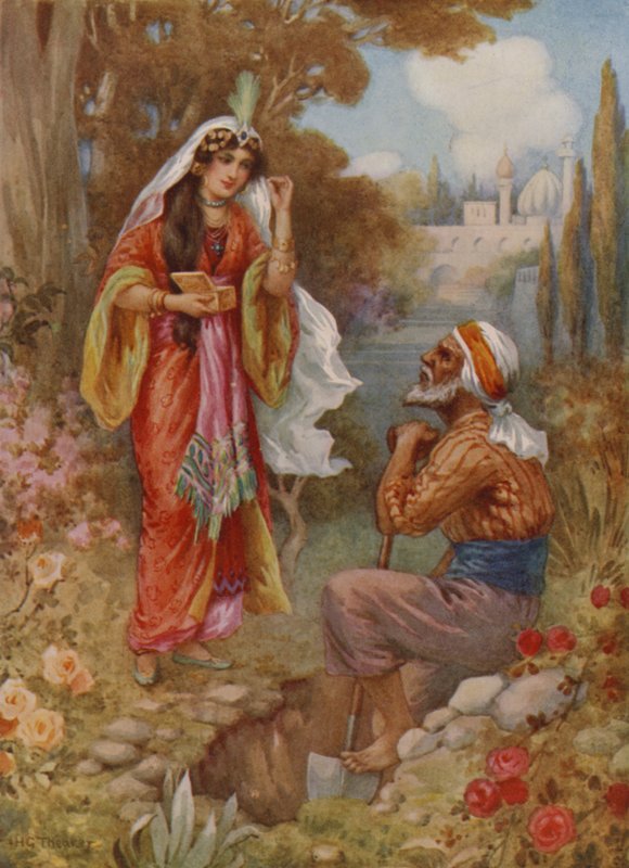La princesa y las perlas (litografía en color) de Harry George Theaker