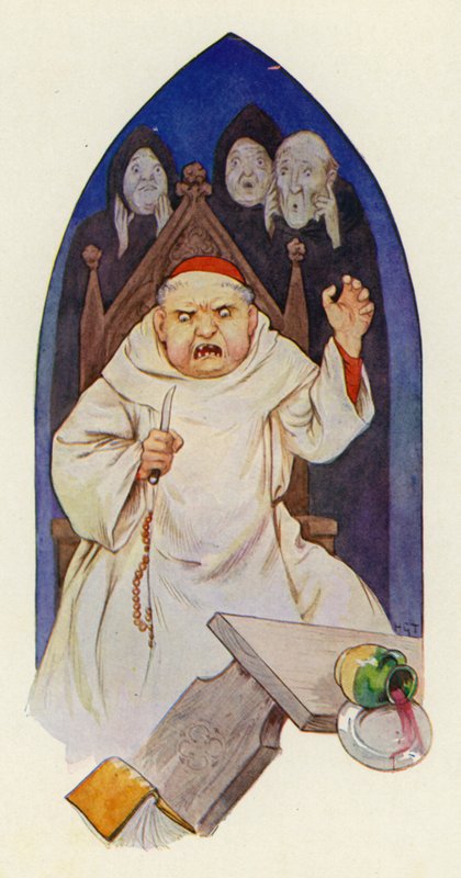 Dicen que el abad Hugo deliró de ira (litografía en color) de Harry George Theaker