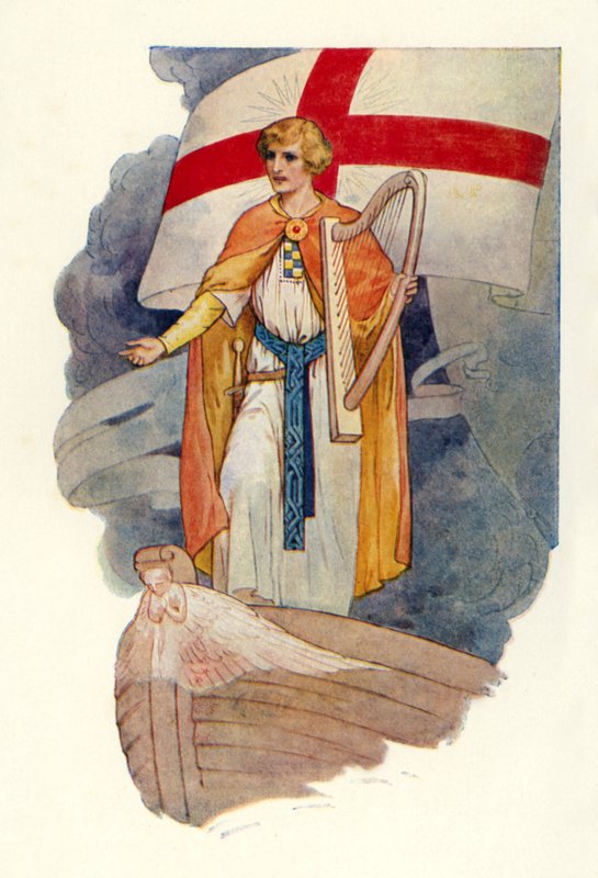 Bajo una cruz un hombre miraba (litografía en color) de Harry George Theaker