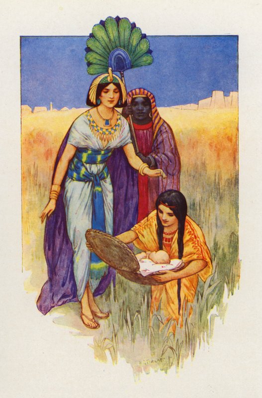 Cuando trajeron la cesta, el bebé se despertó (litografía en color) de Harry George Theaker
