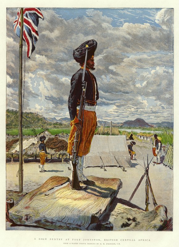 Un centinela sij en Fort Johnston, África Central Británica de Harry Hamilton Johnston