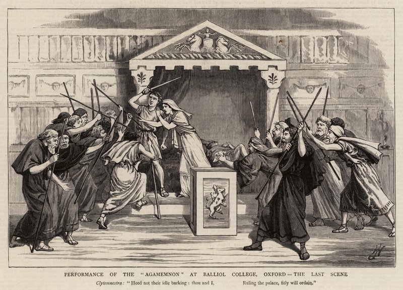 Representación de la Agamenón en el Balliol College, Oxford, la Última Escena de Harry Hamilton Johnston
