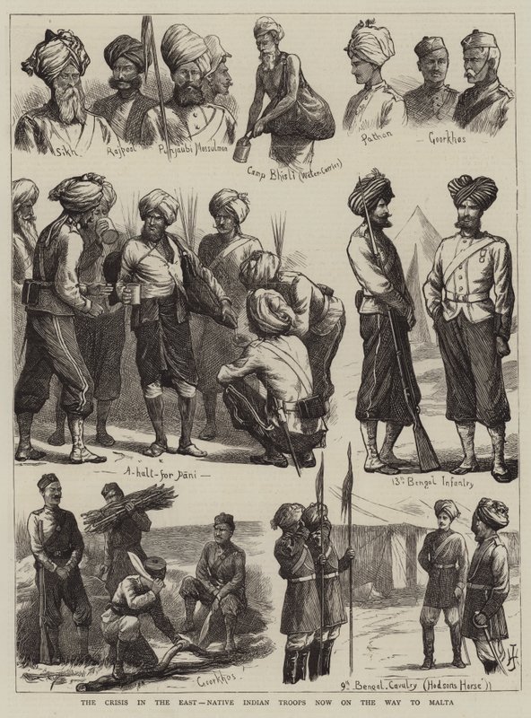 La crisis en el Este, tropas indias nativas en camino a Malta de Harry Hamilton Johnston