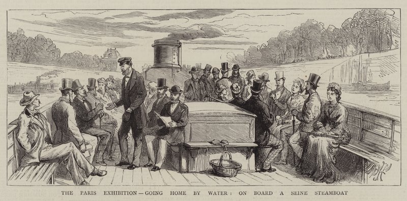 La exposición de París, volviendo a casa por agua, a bordo de un barco de vapor del Sena de Harry Hamilton Johnston