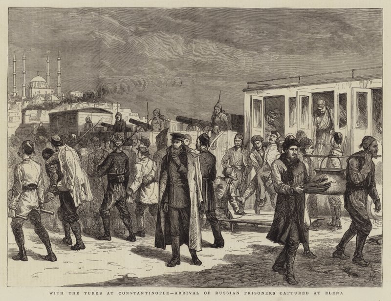 Con los turcos en Constantinopla, llegada de prisioneros rusos capturados en Elena de Harry Hamilton Johnston