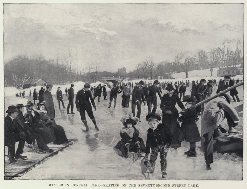Invierno en Central Park, patinaje en el lago de la calle 72 de Harry M. Pettit
