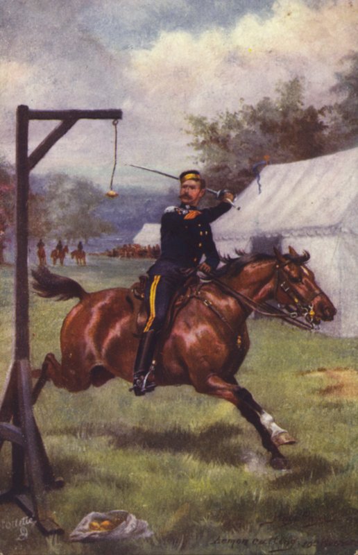 Soldado británico del 10º Húsares cortando limón (litografía en color) de Harry Payne