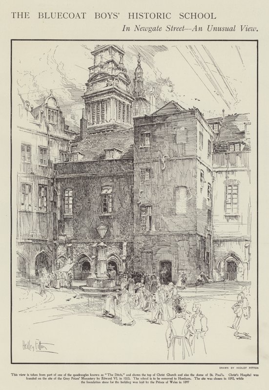 La histórica escuela de Bluecoat Boys en Newgate Street, Londres de Hedley Fitton