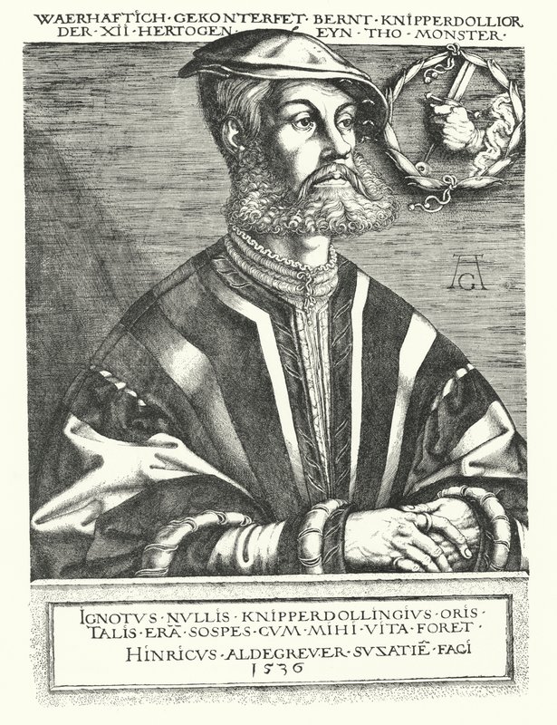 Bernhard Knipperdolling, líder anabaptista alemán y uno de los líderes de la Rebelión de Münster de 1534-1535 de Heinrich (after) Aldegrever
