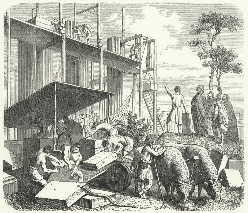 Construcción de un templo en la colina Aventino, Roma de Heinrich Leutemann