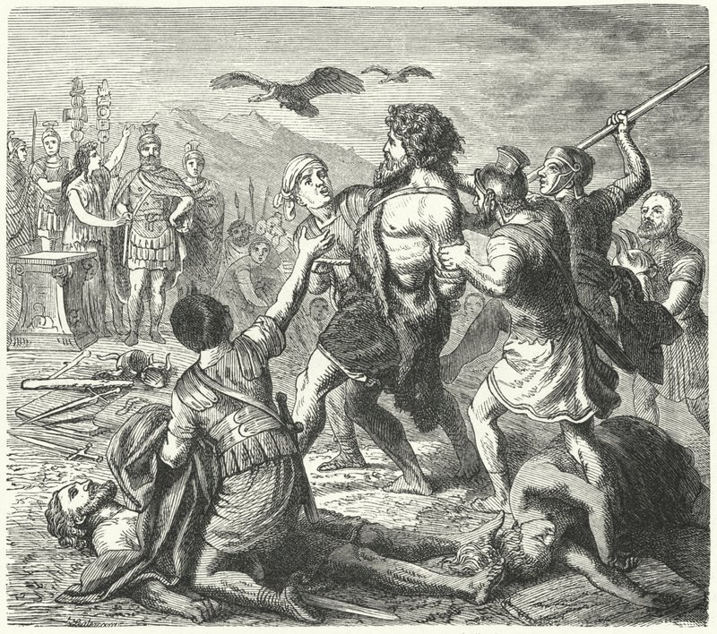 Captura de Tetobod, rey de los teutones, por los romanos después de la Batalla de Aquae Sextiae de Heinrich Leutemann