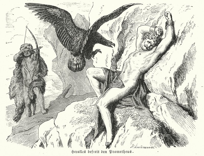 Heracles liberando a Prometeo (grabado) de Heinrich Leutemann