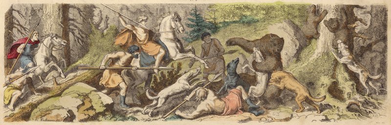Caza de osos en la Antigua Grecia de Heinrich Leutemann