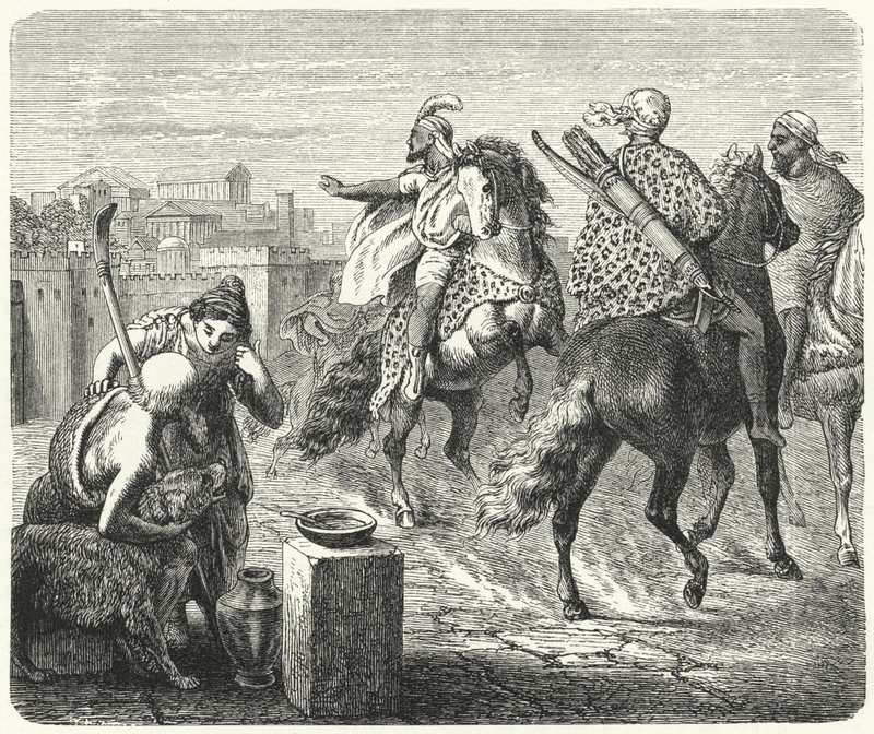 Yugurta de Numidia dejando la corrupta ciudad de Roma de Heinrich Leutemann